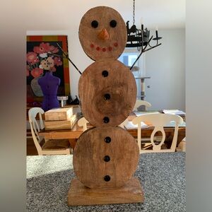 Rustic Wood Standing Snowman Figure with Metal - 22 1/2”H x 9” W x 3 1/2” D